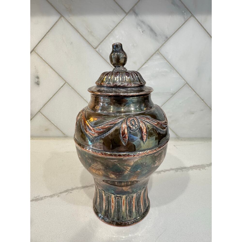 Antique Silverplate Lidded Jar Victorian Art Nouveau Urn Tobacco Ginger c 1900 - Picture 4 of 8